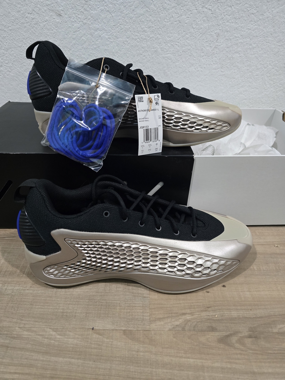 Men's Adidas Anthony Edouards 1low Performance Sneakers -Black and Metallic Gold